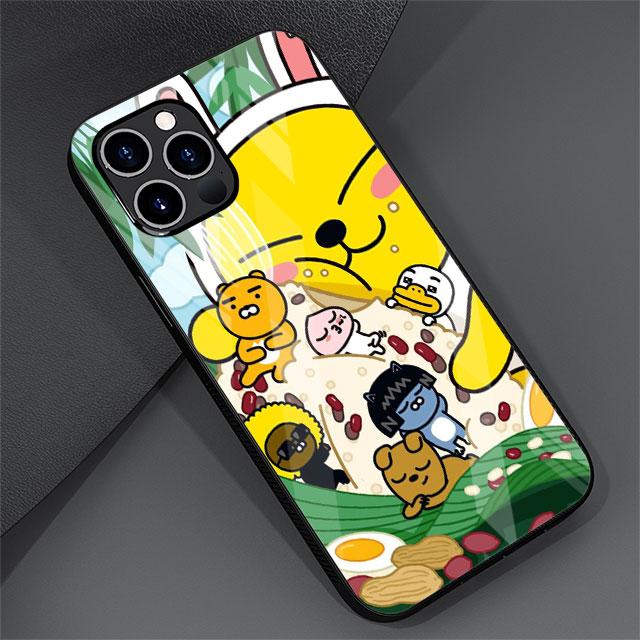 Kakao Friends Cute Glass Case For Apple iPhone 14 13 Pro 11 12 7 8 Plus SE 2022 XR X XS Max 6 6S Tempered Phone Cover Cartoon