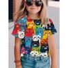 Buntes Katzenmädchen T-Shirt Niedliche Muster Sommer Kurzarm 3D Druck Mädchen Oberteil Mode Lässig Streetwear Kinderkleidung