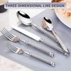 2026 Modern Roman Pillar Stainless Steel Cutlery Set – 5-Piece Knife, Fork, Spoon Set for Hotels and Restaurants.