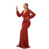 Women's V Neck Long Lantern Sleeve Maxi Dress Solid Color Ruched Bodycon Side Slit Floor Length Formal Evening Party Casual Gown