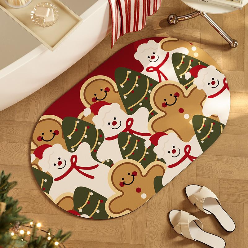 

Коврик для пола Diatom Mud, Рождественский коврик для туалетной двери, противоскользящий, впитывающий, коврик для ног, быстросохнущий коврик для душа в ванной 40 * 60cm