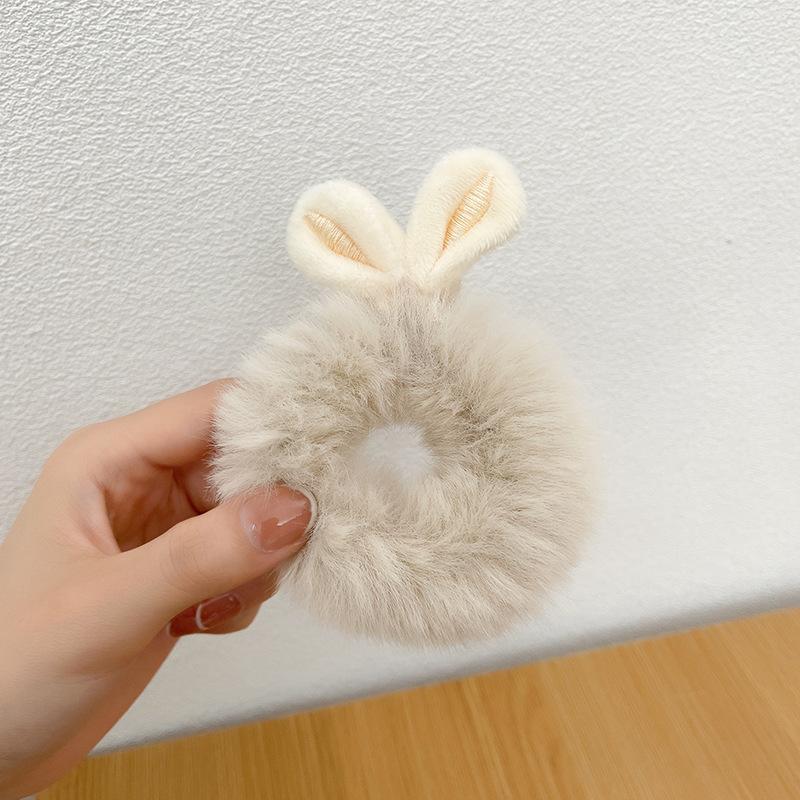 Girls Sweet Imitation Rabbit Fur Rabbit Ears Elastic Hair Bands Women Fur Fluffy Hair Rings Plush Scrunchies Hair Accessories