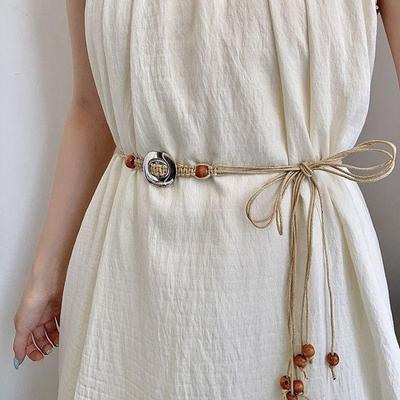 Sieviešu Boho Vienkāršs Metāla Sprādzes Pērļu Mezgls Jostas Lente Retro Etniskā Stila Kleita Džinsu Vidukļa Ķēdes Jostas Sieviešu Pludmales Aksesuāri