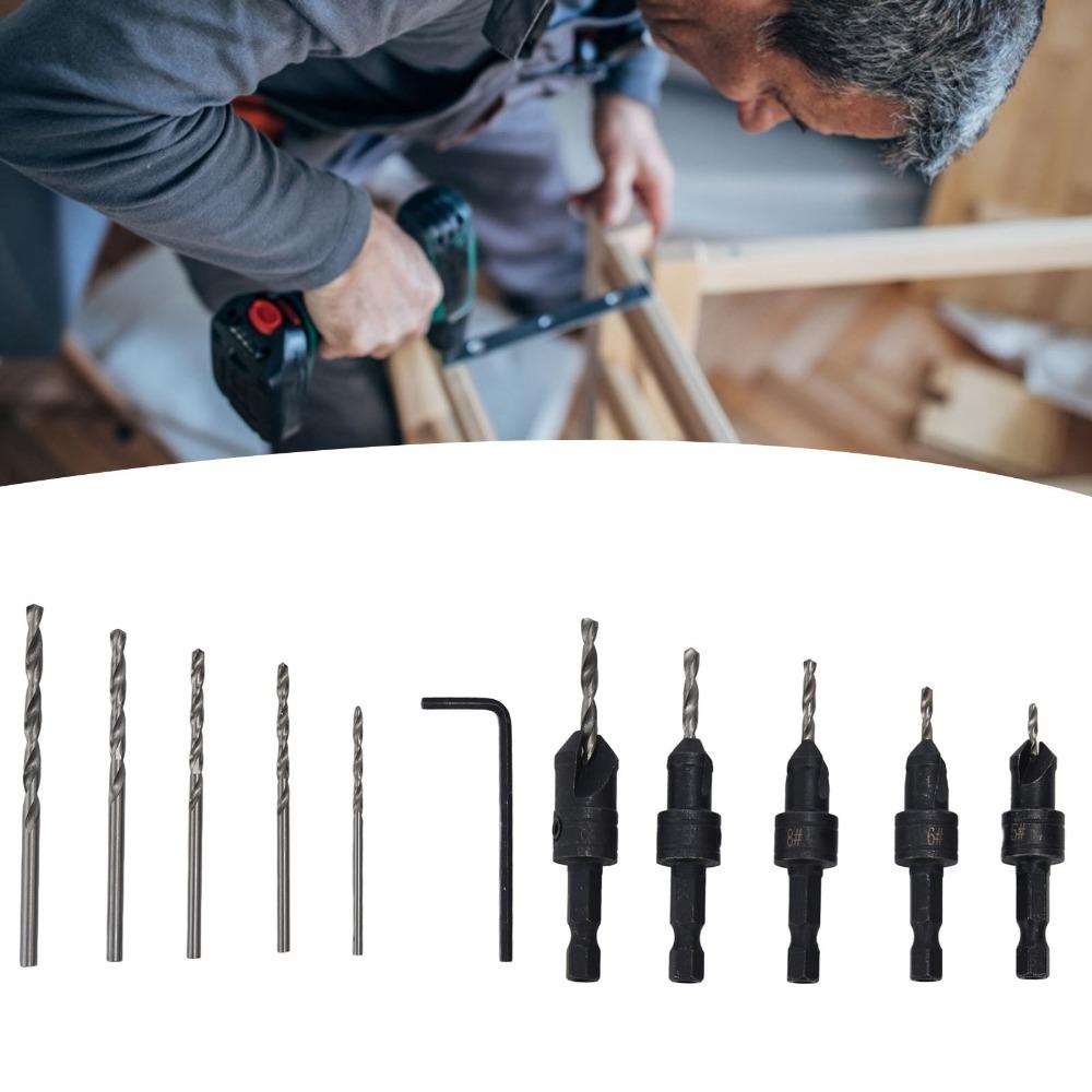 11pcs Depth Adjustable Counterbore Drill Bit Set 1/4 Inch Hex Shank Pilot Drill Bit Set  Carpentry