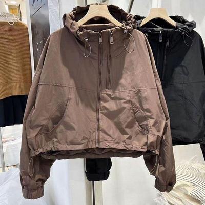 Petite Slim-Fit Fleece-Lined Hooded Windbreaker - Casual Autumn/Winter Short Jacket