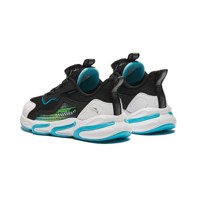 Anta Kids Synthetic Leather Fabric Comfortable Shock Absorbing Wear Resistant Non Slip Low Top Running Shoes Kids sneaker Black White Blue A12439919-3