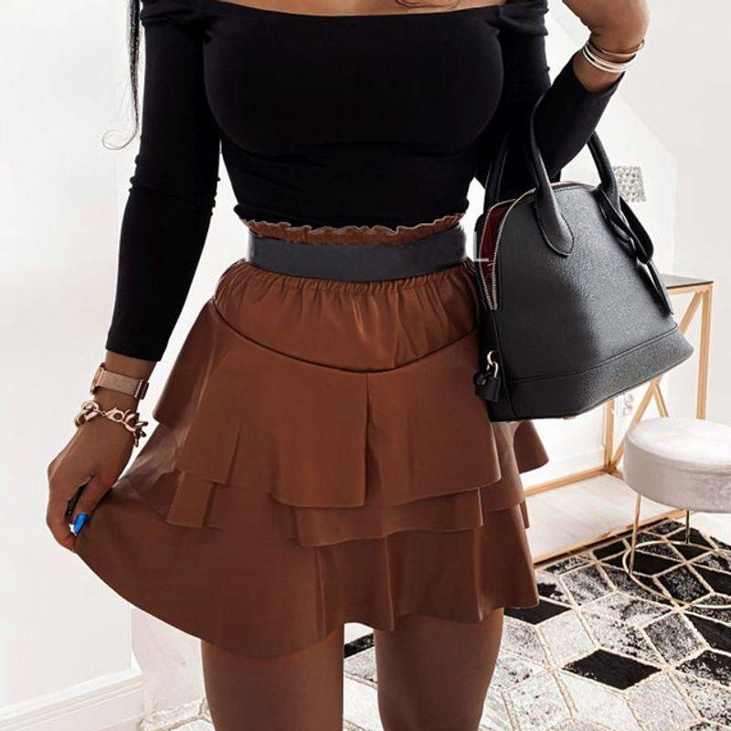 

Кожаная юбка с завышенной талией Кожаная юбка BROWN L