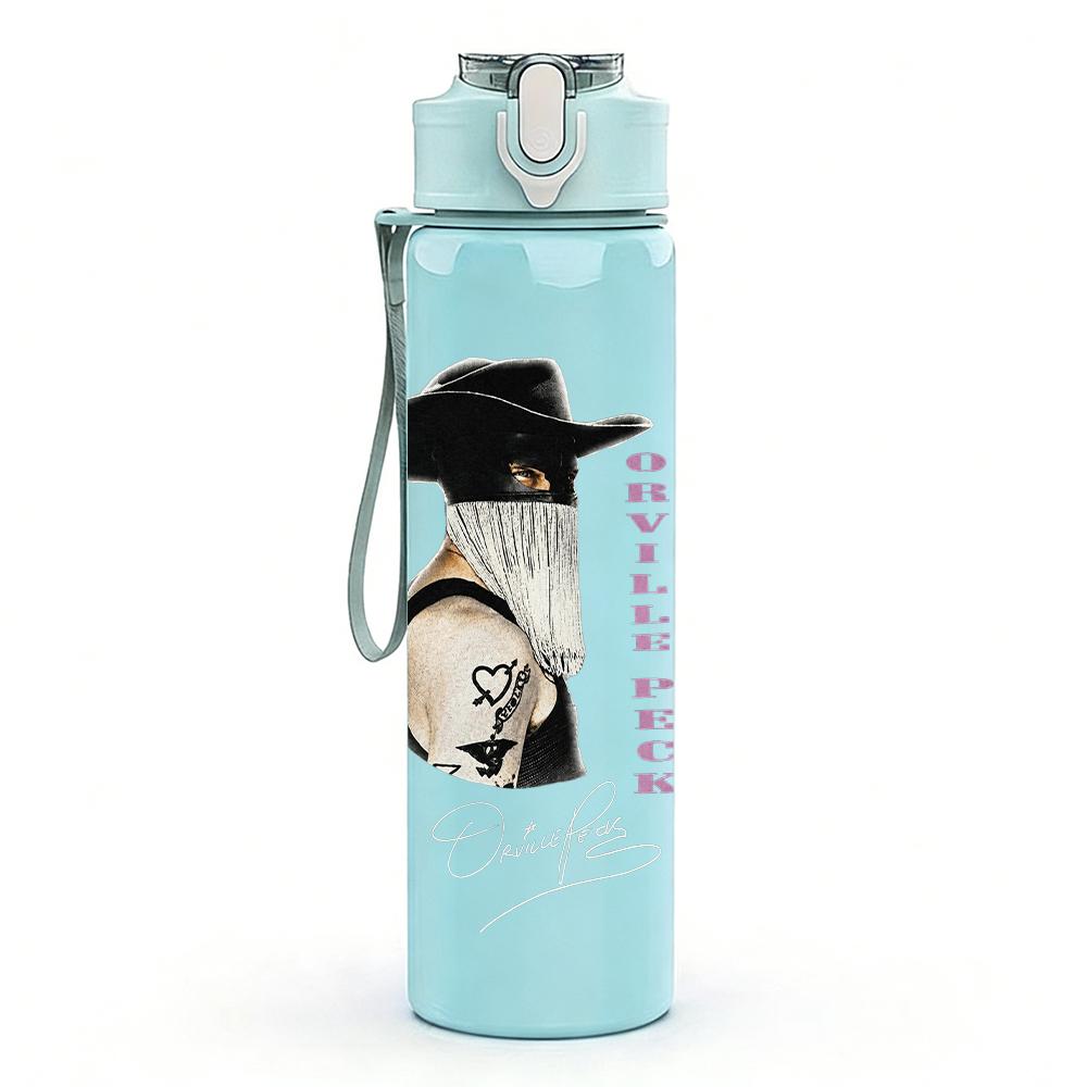PC Retro Gentleman Hat Grayscale Print 750ml colorful plastic sports water bottle leakproof pop up lid with straw for outdoor work home use