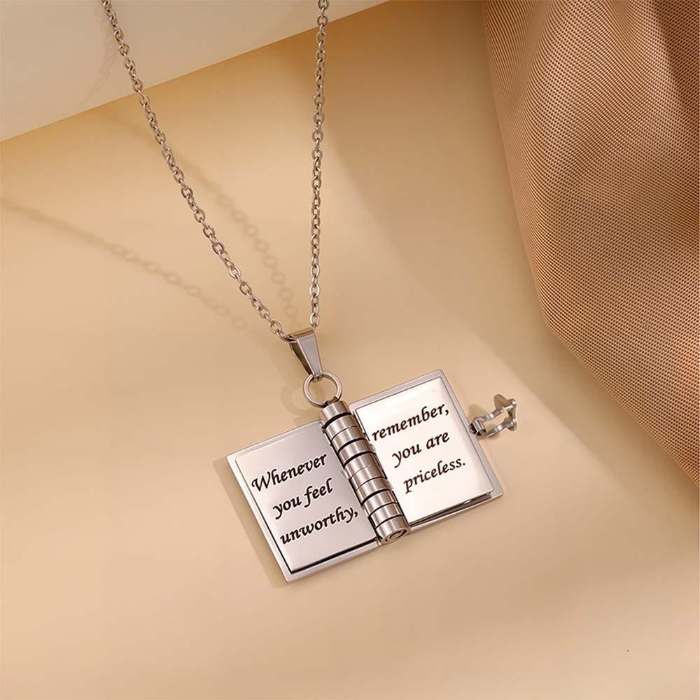 Stainless Steel Book Necklace for Daughter Titanium Steel Girls Text Locket  Jewelry Accessories