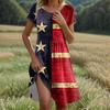 Women's Casual Fashion Round Neck Short Sleeve Independence Day Printed Midi Dress