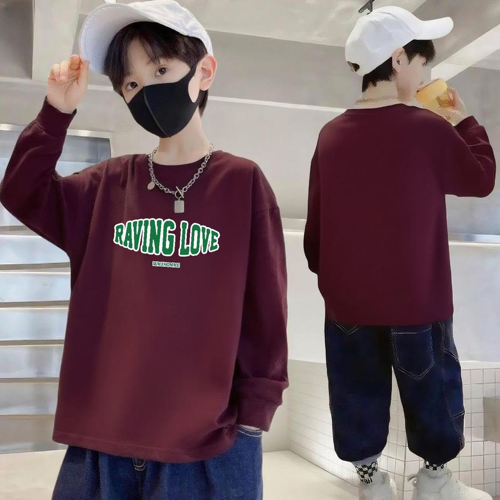 Chłopięca bawełniana koszulka z długim rękawem, casualowa, z okrągłym dekoltem, luźny krój, na wiosnę i jesień