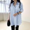ZANZEA Women Turn Down Collar Long Sleeve Stripe Blouse