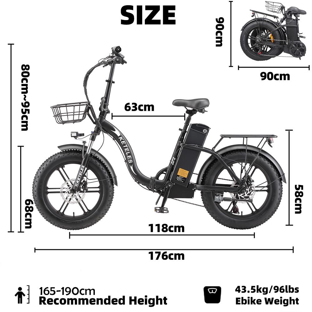 Electric Bicycle Keteles KF9 1000W Motor 20" Fat Tire Foldable Adult Electric Bike 48V 35AH Hydraulic Brakes Max Load 150Kg 7 Speed