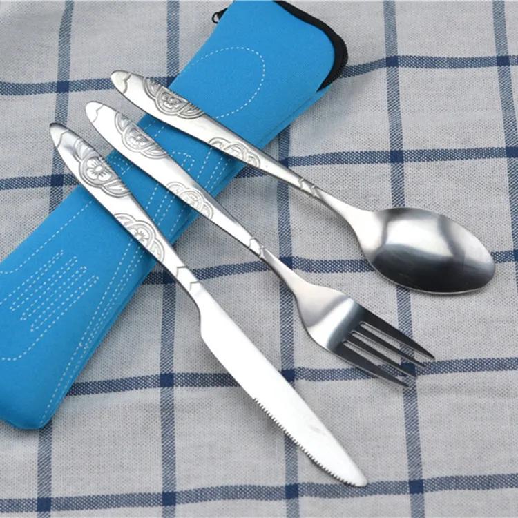 3-piece Stainless Steel Western Style Steak Knife Fork Spoon Creative Cloth Bag Portable Western Style Tableware Set Cutlery Set