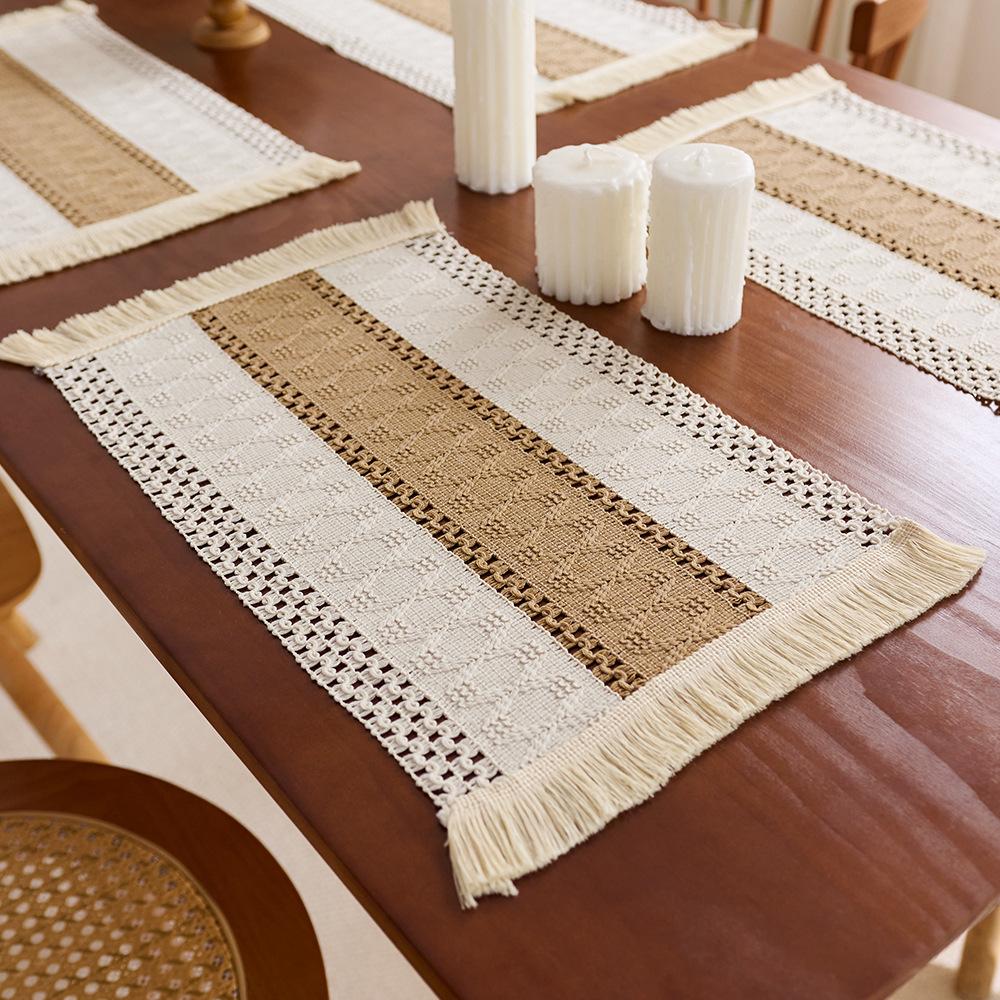 Cotton and linen style placemat tassel color matching woven table flag American country farmhouse holiday party decoration table mat