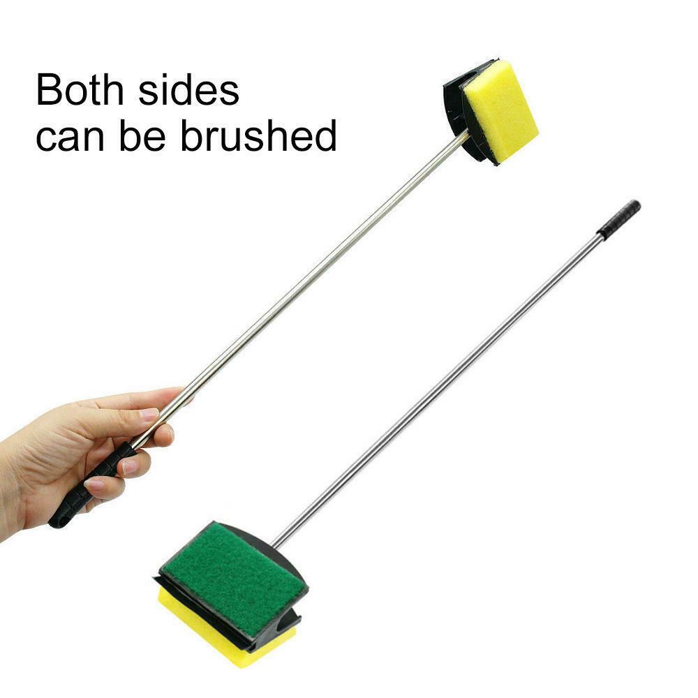 Double-sided Fish Tank Window Long Handle Clean Aquarium Cleaner Sponge Brush Cleaning Tool Kit