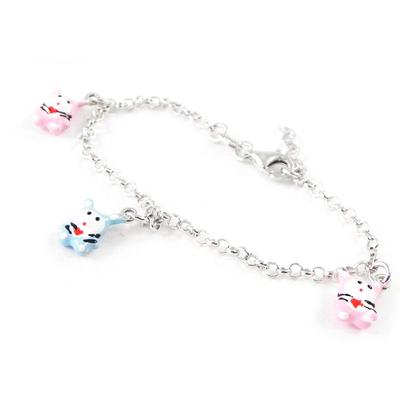 [H9133] - Children's Bracelet 'Cats' Blue Pink S&B
