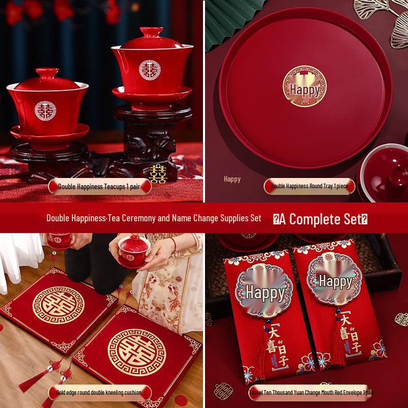 Rotes Hochzeitsverlobungs-Obst- und Süßigkeiten-Tablett-Set für die Teezeremonie