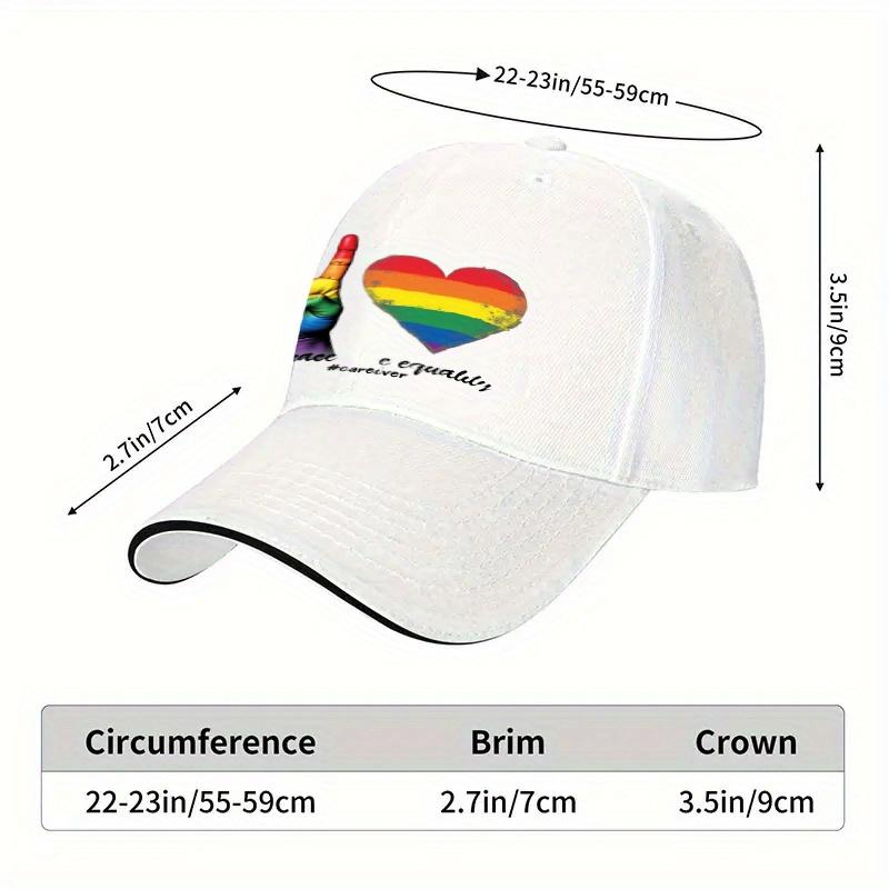 Rainbow Peace Equality Hand Heart Print Baseball Cap Unisex Adjustable Polyester Outdoor Casual Hat