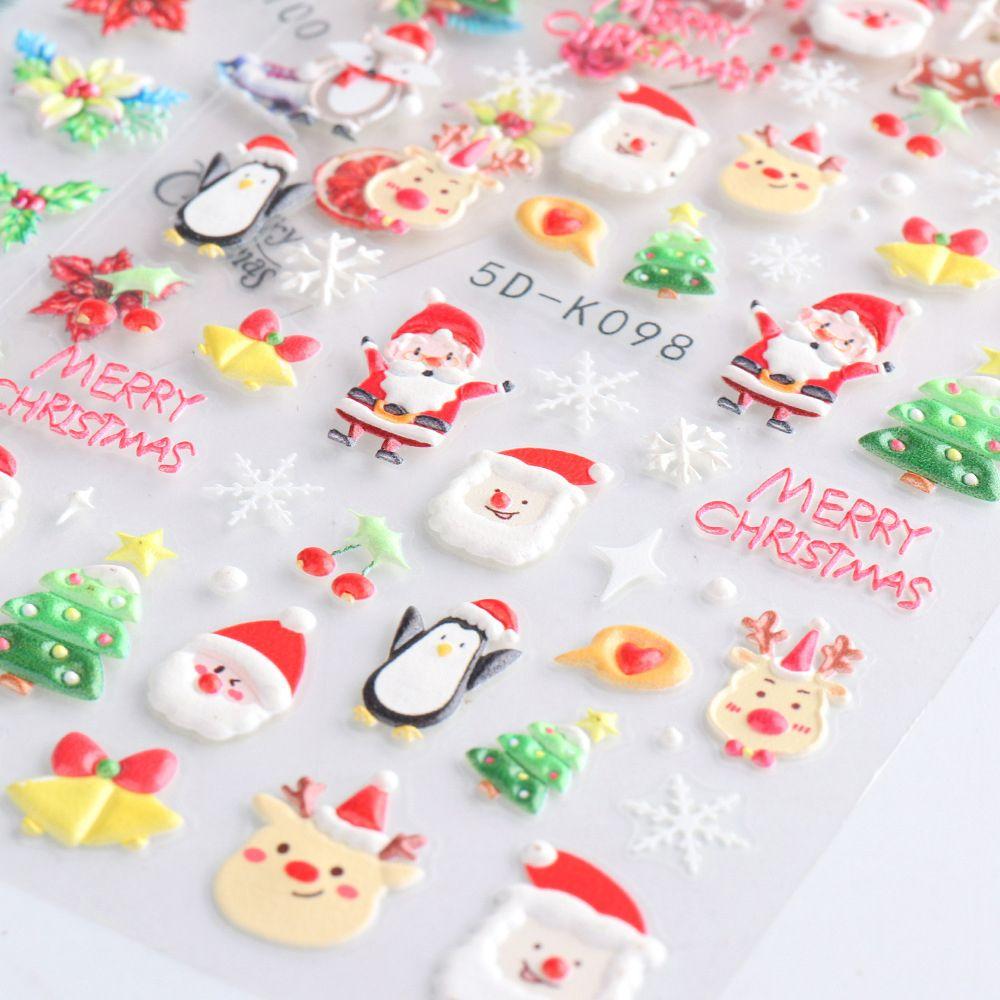 Manicure DIY Festive Design Bird 5D Embossed Nail Stickers Snowflakes Winter