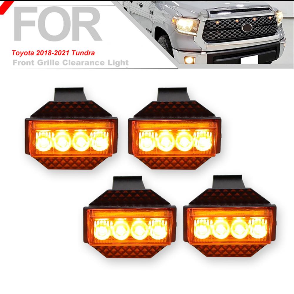 4Pcs For Toyota Tundra 2018 2019 2020 2021 Car LED Front Grille Strobe Light Daytime Running Lamp DRL Grid Warning Lamp Amber