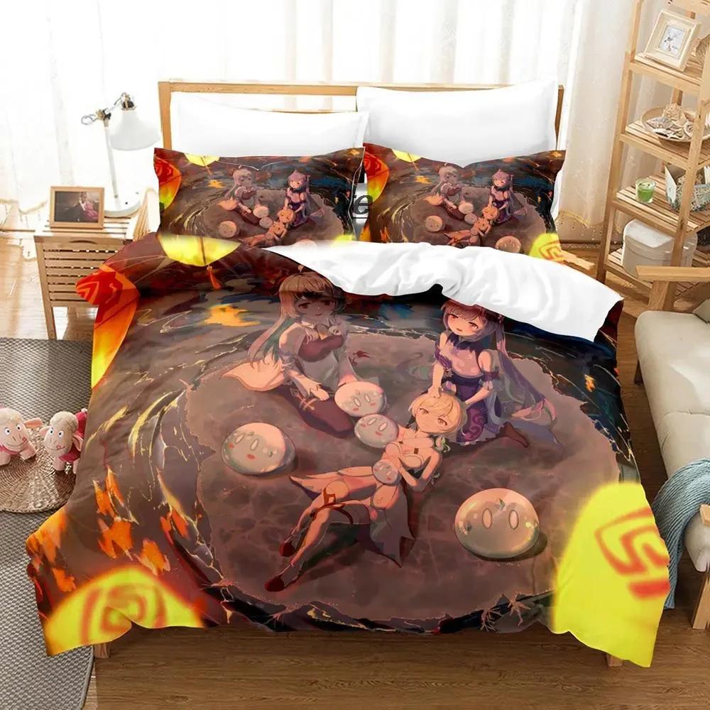 Anime Genshin Impact Arlecchino Bedding Set Duvet Cover Bed Set Quilt Cover Pillowcase Comforter king Queen Size Boys Adult