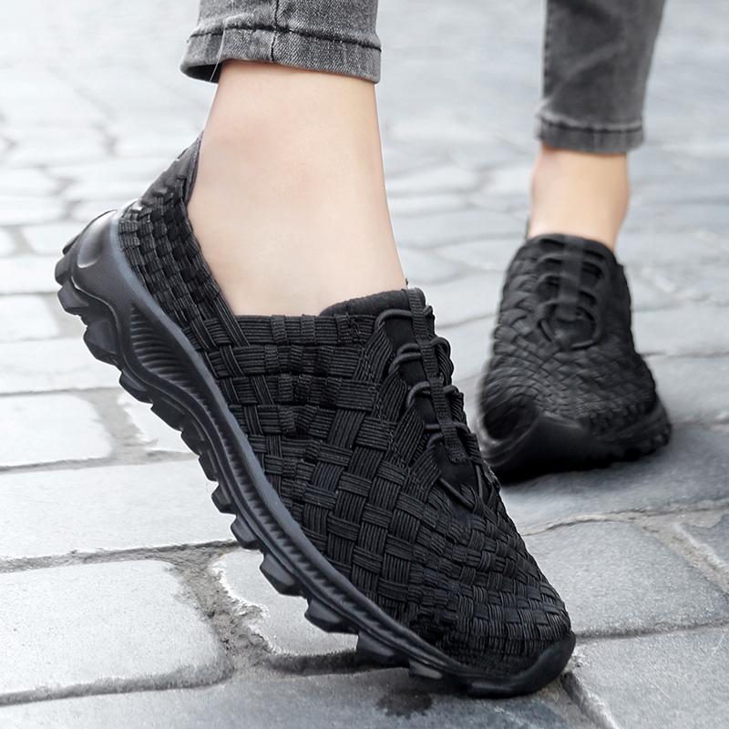 Summer Black Handmade Braid Beach Shoes Women Slip on Plus Size Casual Espadrilles Breathable Sneakers