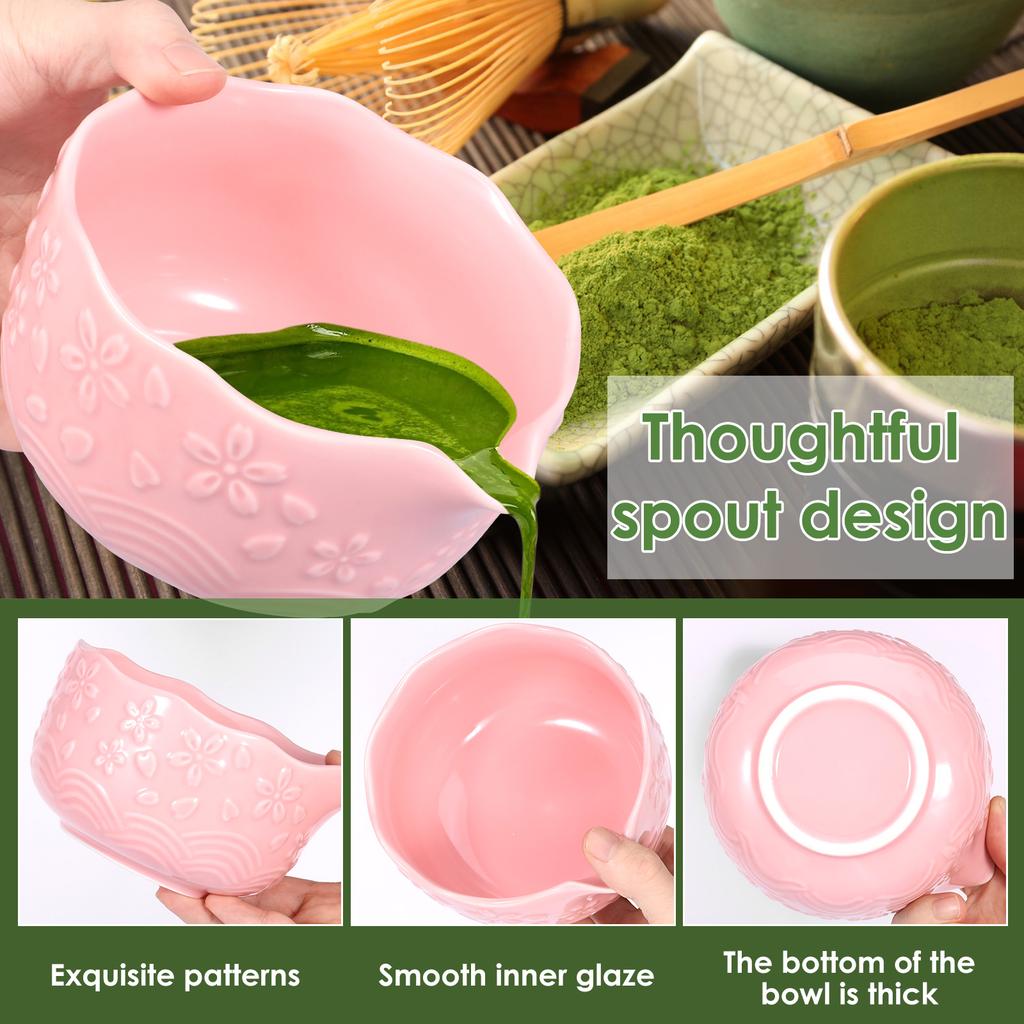 5 Pcs Matcha Making Kit Ceramic Japanese Matcha Bowl Whisk Set Easy to Clean Anti-Rust Matcha Set for Tea Lovers Tea Accessories