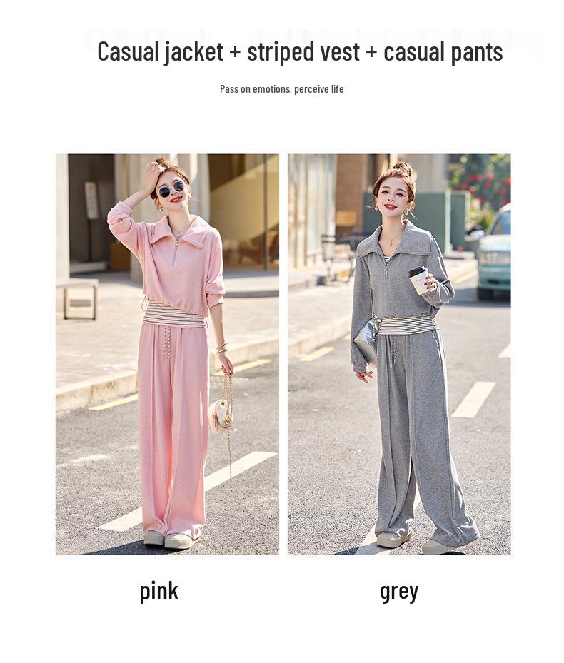 2025 Spring Fashion High-Waist Wide-Leg Pants & Slim Fit Sweatshirt Set