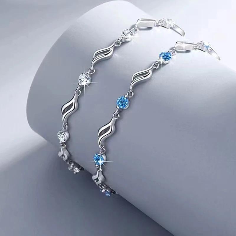 Vintage 925 Sterling Silver Zircon Bracelets For Women Fashion Korean Designer White Crystal Charm Bracelets Party Jewelry Gifts