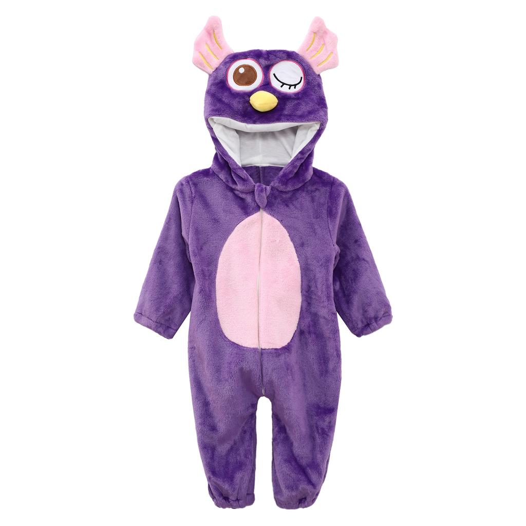 Unisex Toddler Baby Animal Jumpsuit Long Sleeve Zip Up Cute Cartoon Hooded 3D Tail Cosplay Costume