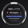 Genuine leather, hand-stitched non-slip steering wheel cover for BYD Dolphin 2021-2023 models.