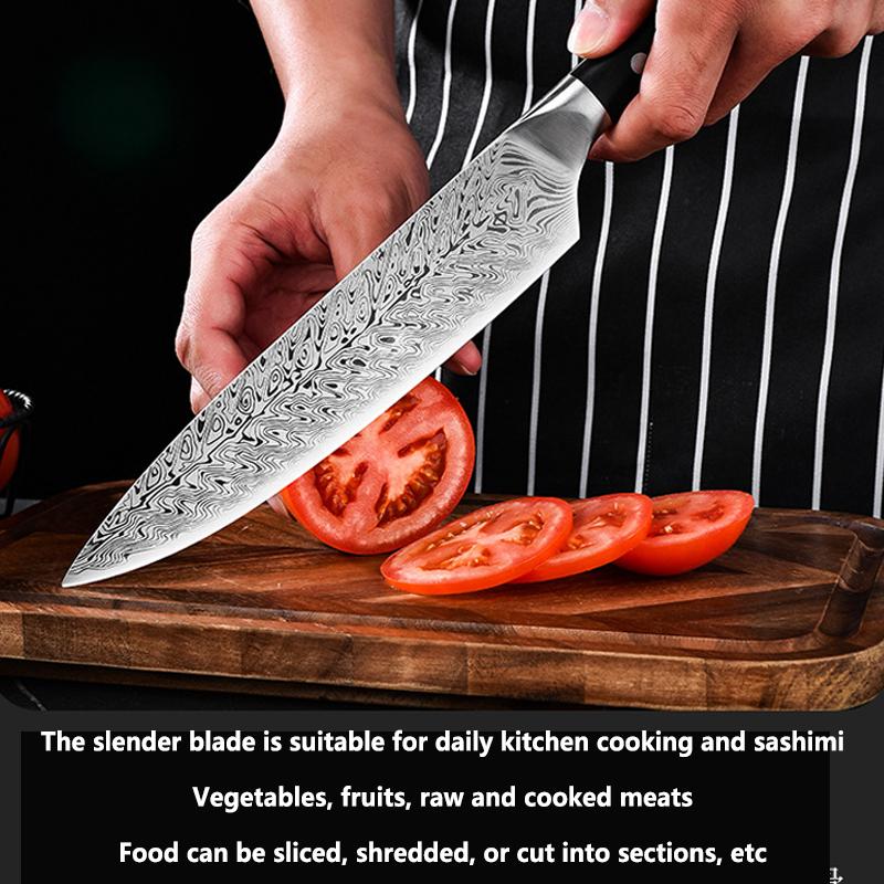 Professional Japanese knives high quality Damascus steel textured kitchen knives sharp meat cutting knives chefs Santoku knives