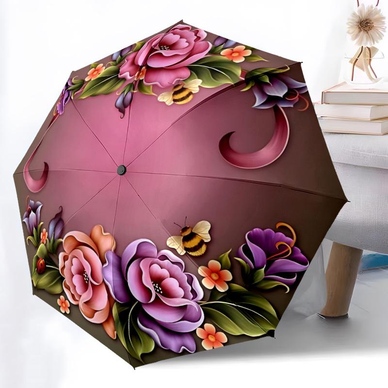 

1pc Floral Design Automatic Umbrella | Portable Foldable 8-Rib Manual Open, Cute Birthday & Holiday Gift for Outdoor yy260107131