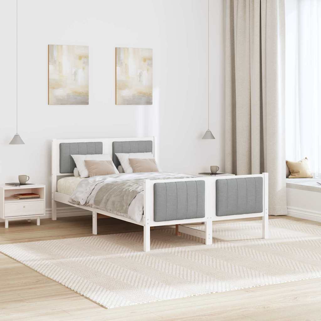 Bed Frame in White and Light Grey 120 x 200 cm Solid Pine Wood
