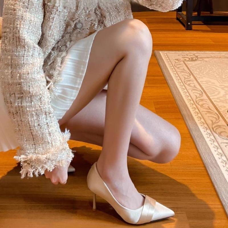 Fashion French Satin Pointed Toe High Heels Women's 2025 New Shallow Mouth Stiletto Single Shoes