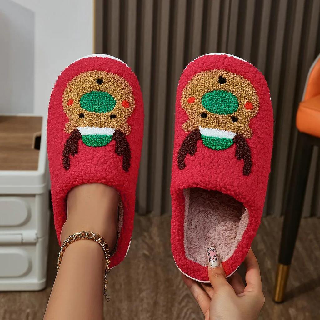 Mulheres Fofo Macio Sola Casa Chinelos Inverno Novo Natal Casais Interior Algodão Chinelos Mulher Antiderrapante Salto Baixo Casa Slides