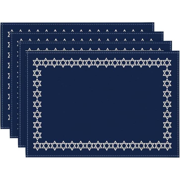 Artoid Mode Passover Hexagram Placemats Set of 4, 12x18 Inch Seasonal Star of David Je Chanukah Table Mats for Party Kitchen Dining Decoration