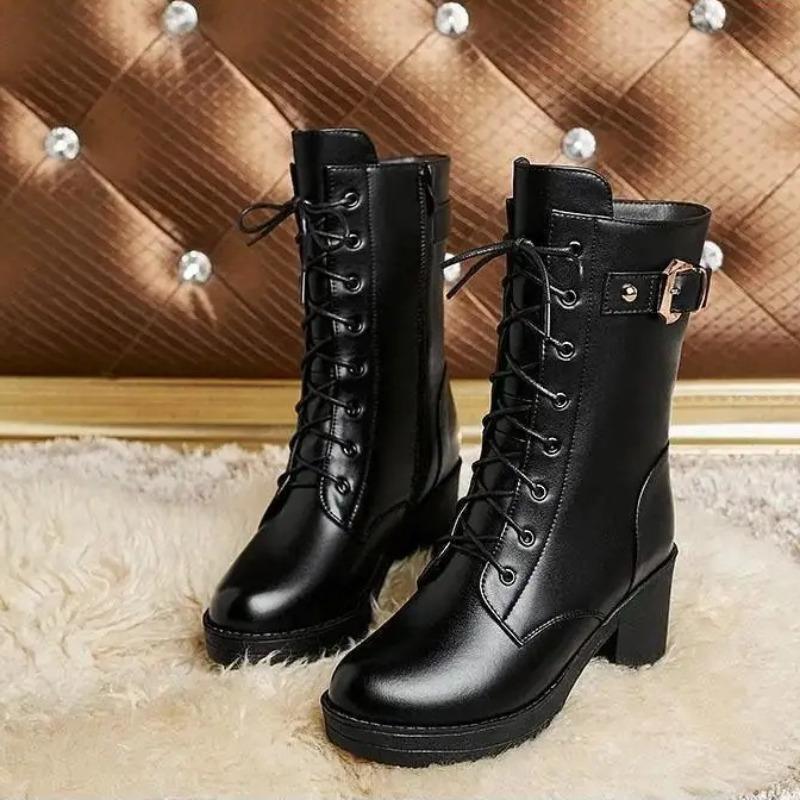 2025 Nové Zimní Dámské Kotníkové Boty PU Kůže Dámské Plyšové Udržují Teplo Krátké Boty Trend Cool Krátké Boty Dámské Boty Botas Mujer