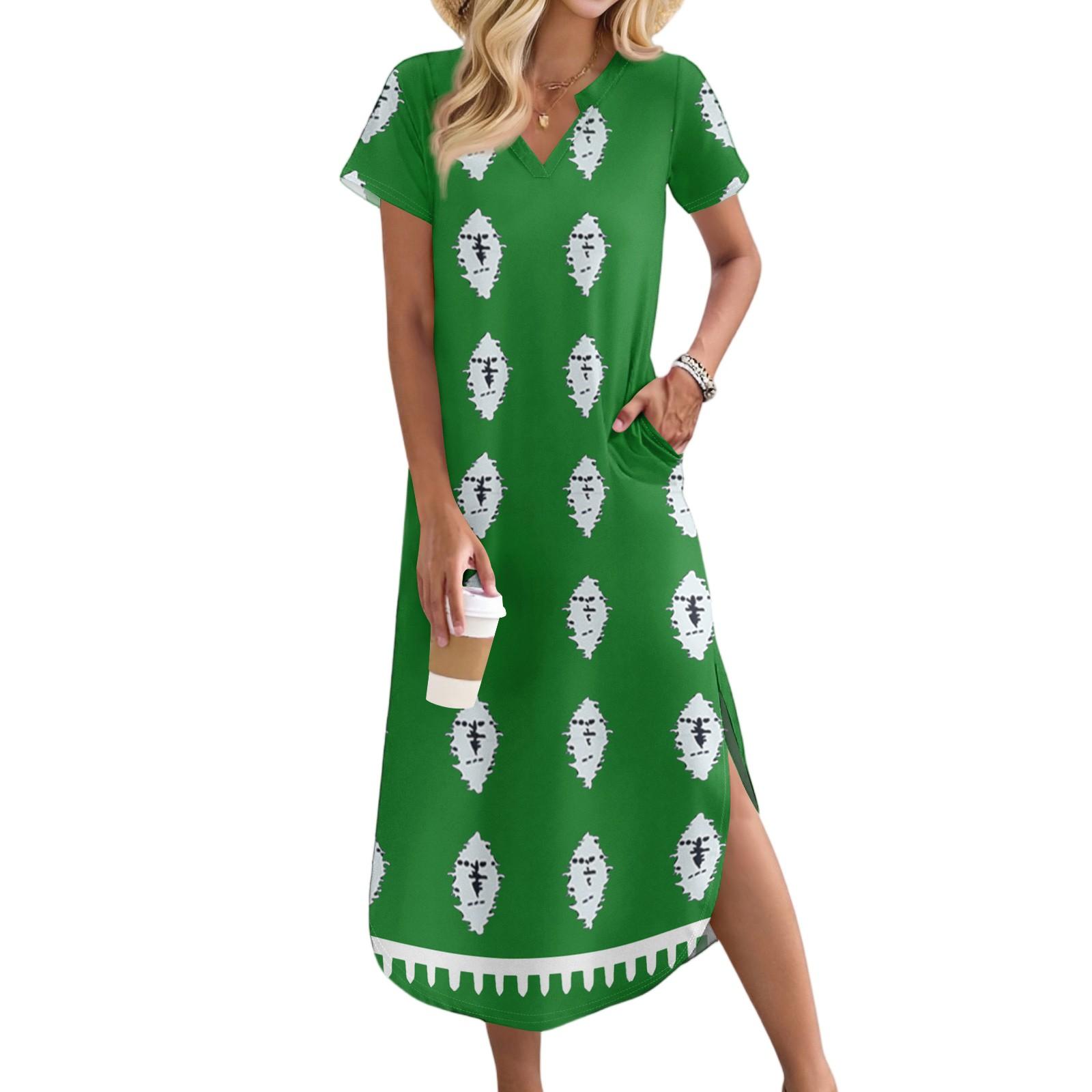 

Женские повседневные удобные платья с V-образным вырезом, свободным подолом с разрезом, короткими рукавами, с цветочным принтом, длинные XXL