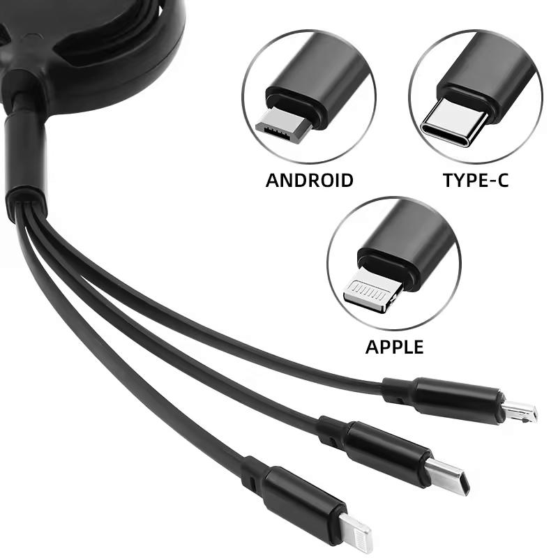 2026 Chaud Pour Renault Autocollants Intérieurs Voiture 3 en 1 Rétractable Micro Câble de Données Type C USB Charge Rapide Pour Renault Megane 2 3 4
