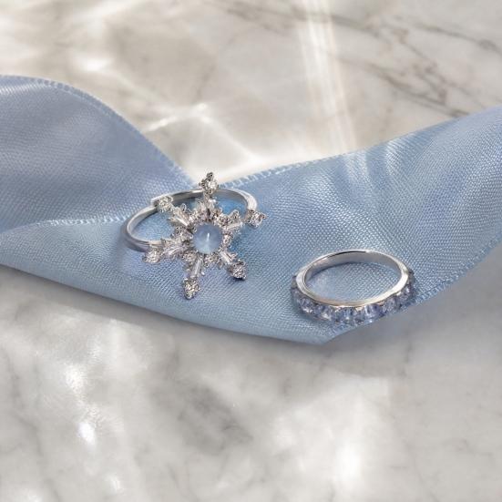 2Pcs/Set Women Ring Set, Stackable Ring with Cubic Zirconia Micro-Setting, Snowflake Row Rings Set for Jewelry Gift