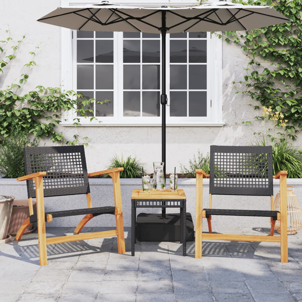 Vidaxl Garden Chairs, 2 Pcs, Black, Poly Rattan And Acacia Wood