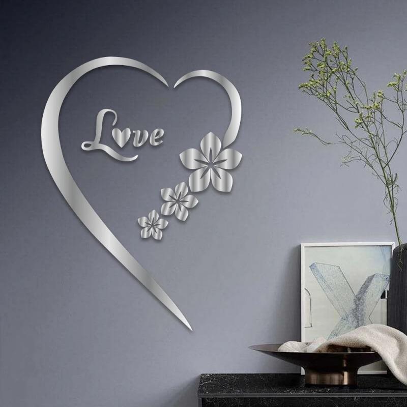 Self-Adhesive 3D Heart-Shaped Mirror Wall Decal Acrylic Heart-Shaped Reflective Sticker Living Room Background Decorative Decal
