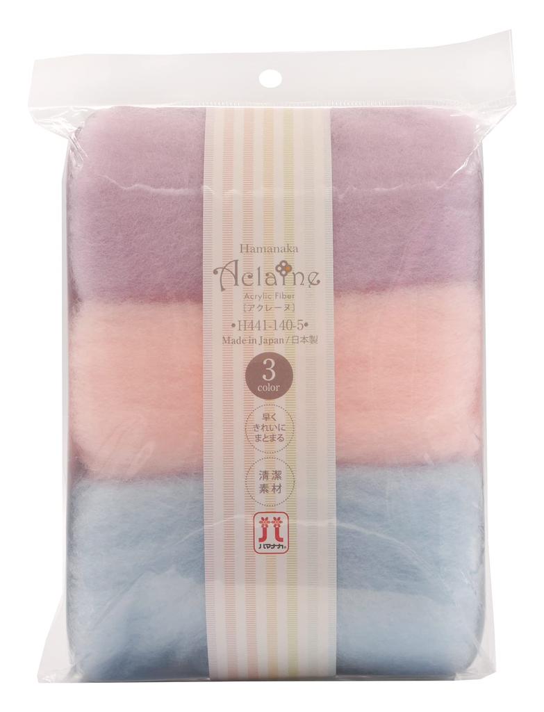 Hamanaka Aclaine Wool Felt, 3-Color Set (Approx. 8g each) - Purple, Pink, and Light Blue, H441-140-5