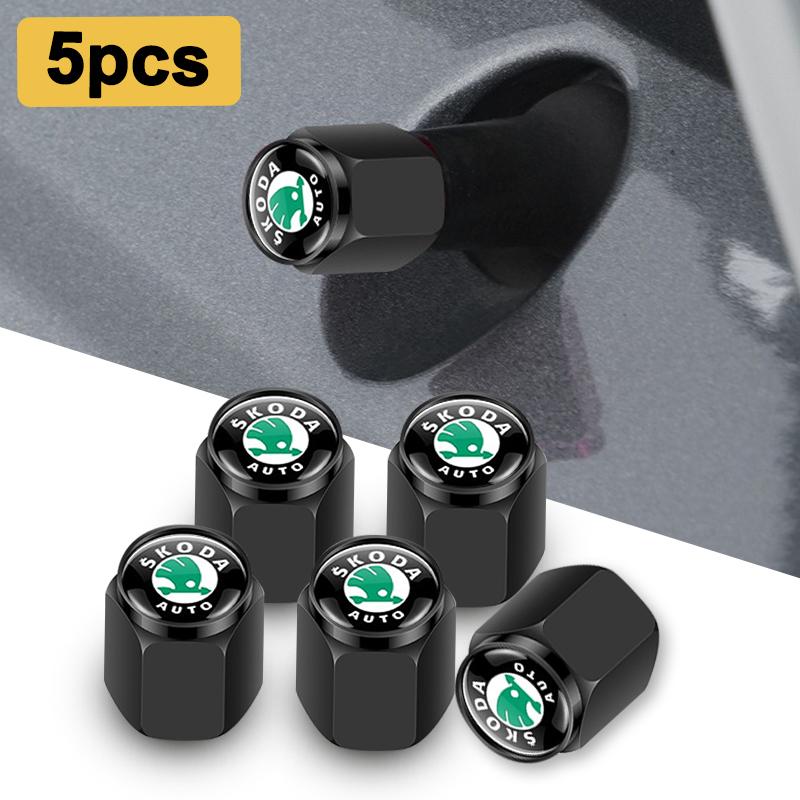 5pcs Metal Car Tire Wheel Theftproof Cap Air Valve Stem Dust Waterproof Cover For Skoda Fabia Superb Rapid Yeti Karoq Vision MK3  VR6
