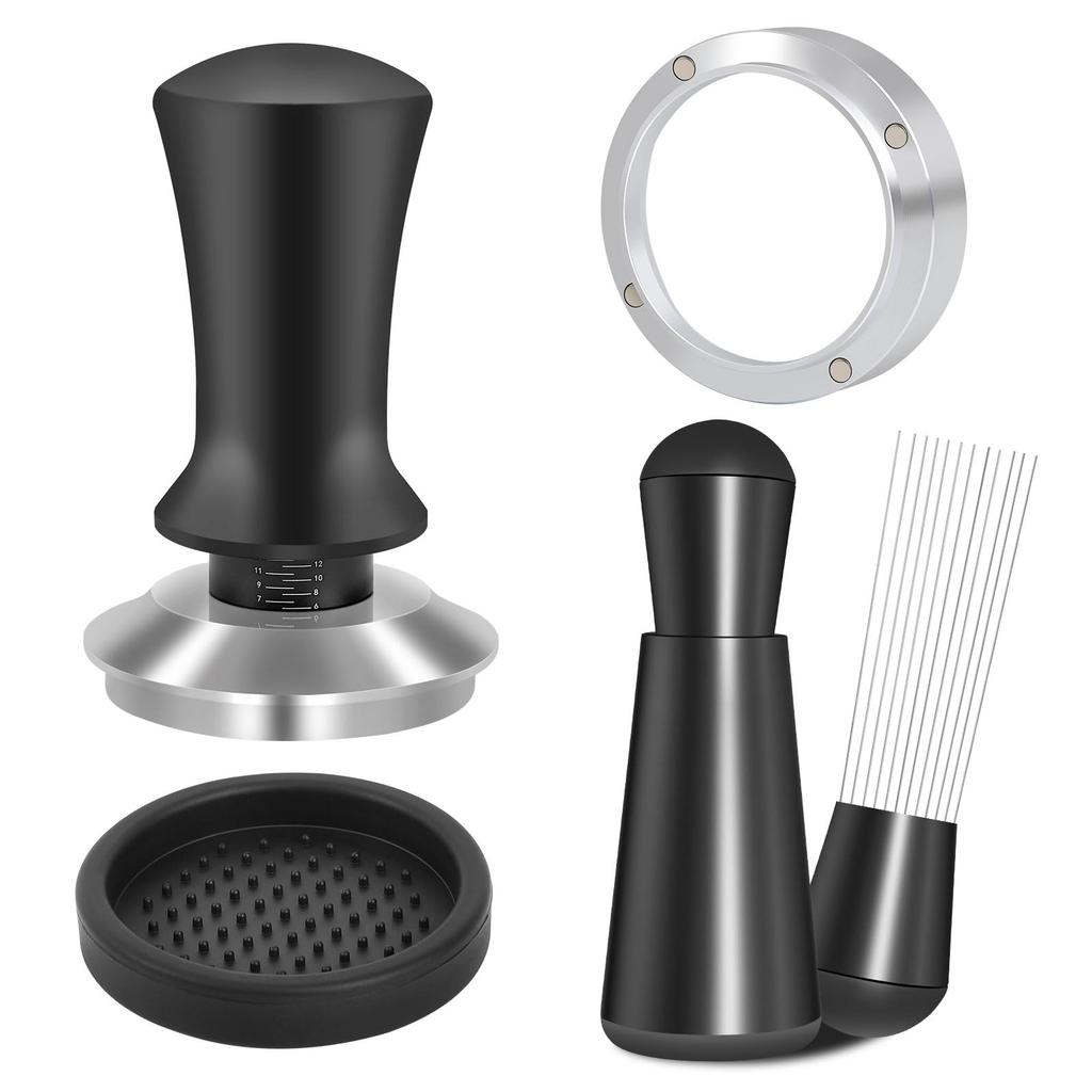 Reoszeank 51mm Espresso Accessory Kit with Spring-Loaded Calibration Tamper, WDT Tool and Dosing Funnel Set for DeLonghi 51mm Espresso Coffee