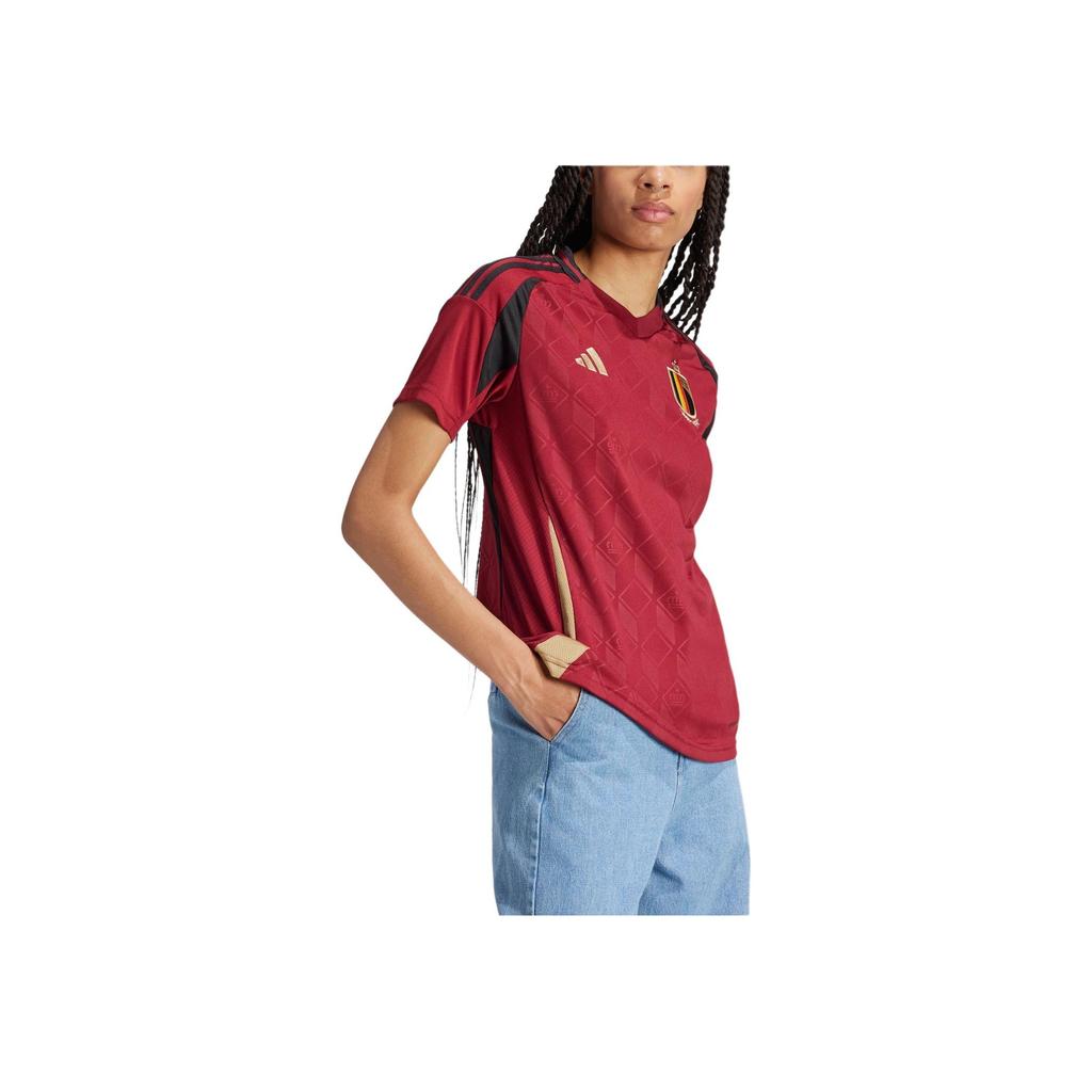 Adidas Belgium 24 Home Jersey Printed Color Block Striped Short Sleeve Football Shirt Women Jersey Red IQ0774