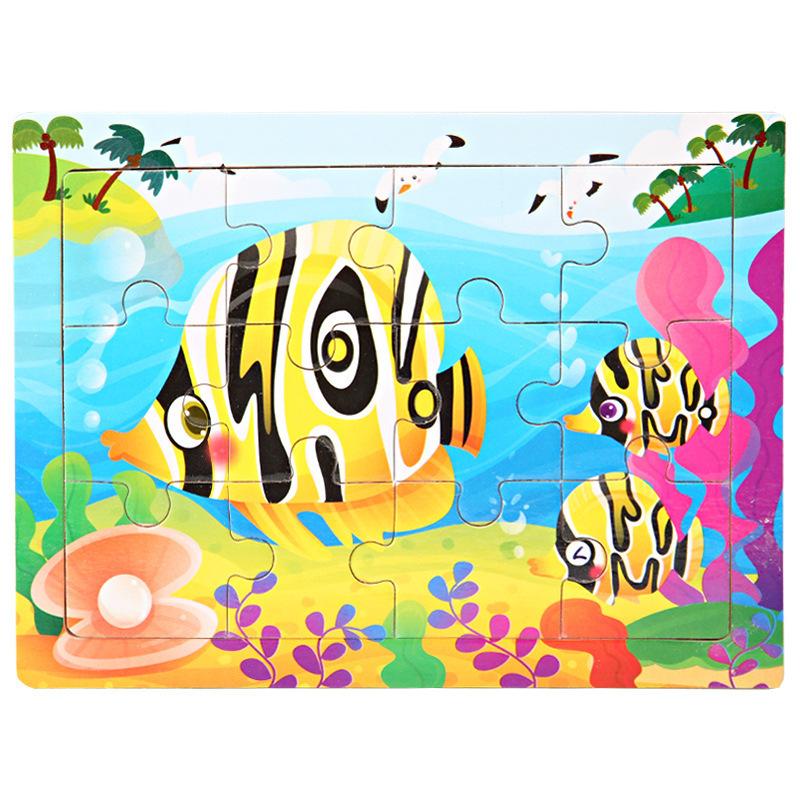 12piece Wooden Jigsaw Puzzle Cartoon Animal Parent-child Theme Puzzles Game Kids Montessori Educational Toys for Children Gifts