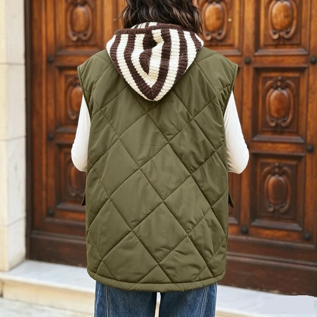 Women's Fashion Color Sleeveless Vest with Notched Lapel, Button Front and Pockets